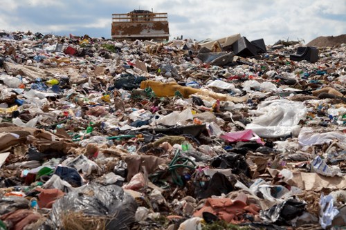 Construction site with a large skip for waste disposal